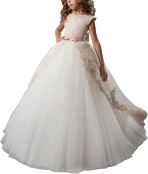 ABAO SISTER Fancy Flower Girl Dress Long Lace Pageant Puffy Tulle Ball Gown