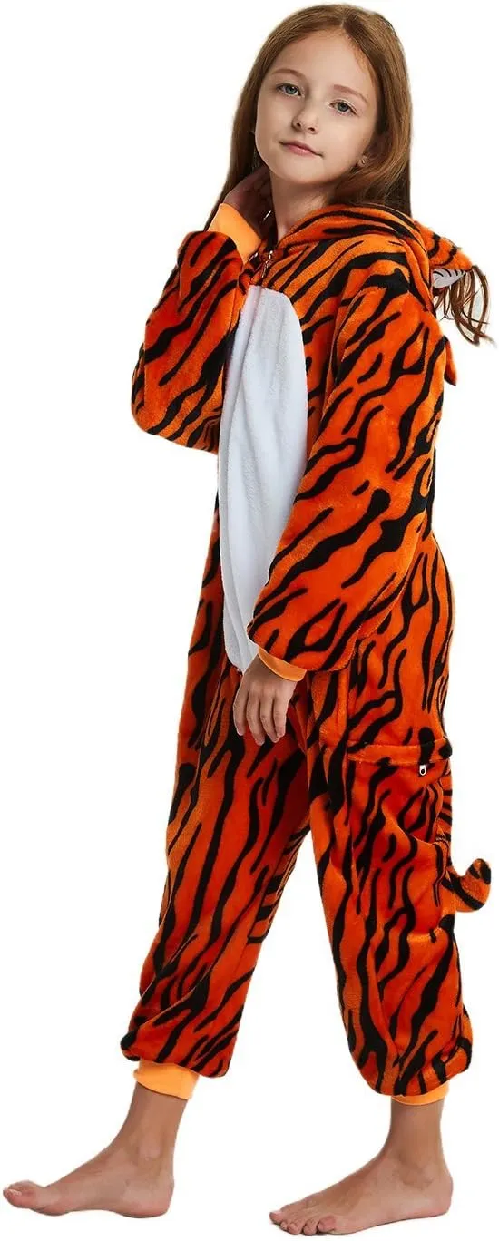 ABENCA Fleece Kids Tiger Onesie Pajamas Christmas Halloween Animal Cosplay Sleepwear Costume