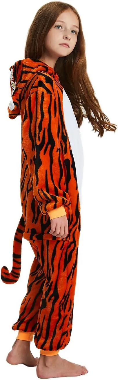 ABENCA Fleece Kids Tiger Onesie Pajamas Christmas Halloween Animal Cosplay Sleepwear Costume