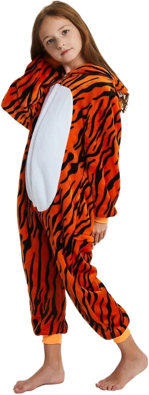 ABENCA Fleece Kids Tiger Onesie Pajamas Christmas Halloween Animal Cosplay Sleepwear Costume