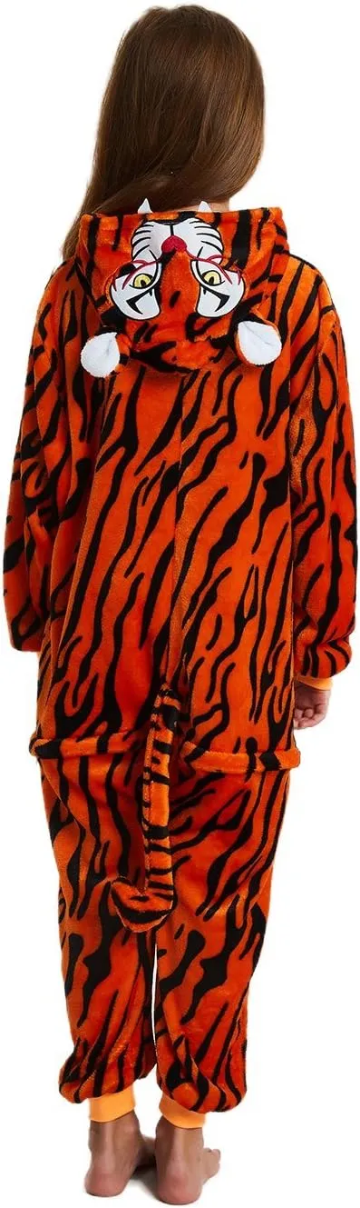 ABENCA Fleece Kids Tiger Onesie Pajamas Christmas Halloween Animal Cosplay Sleepwear Costume