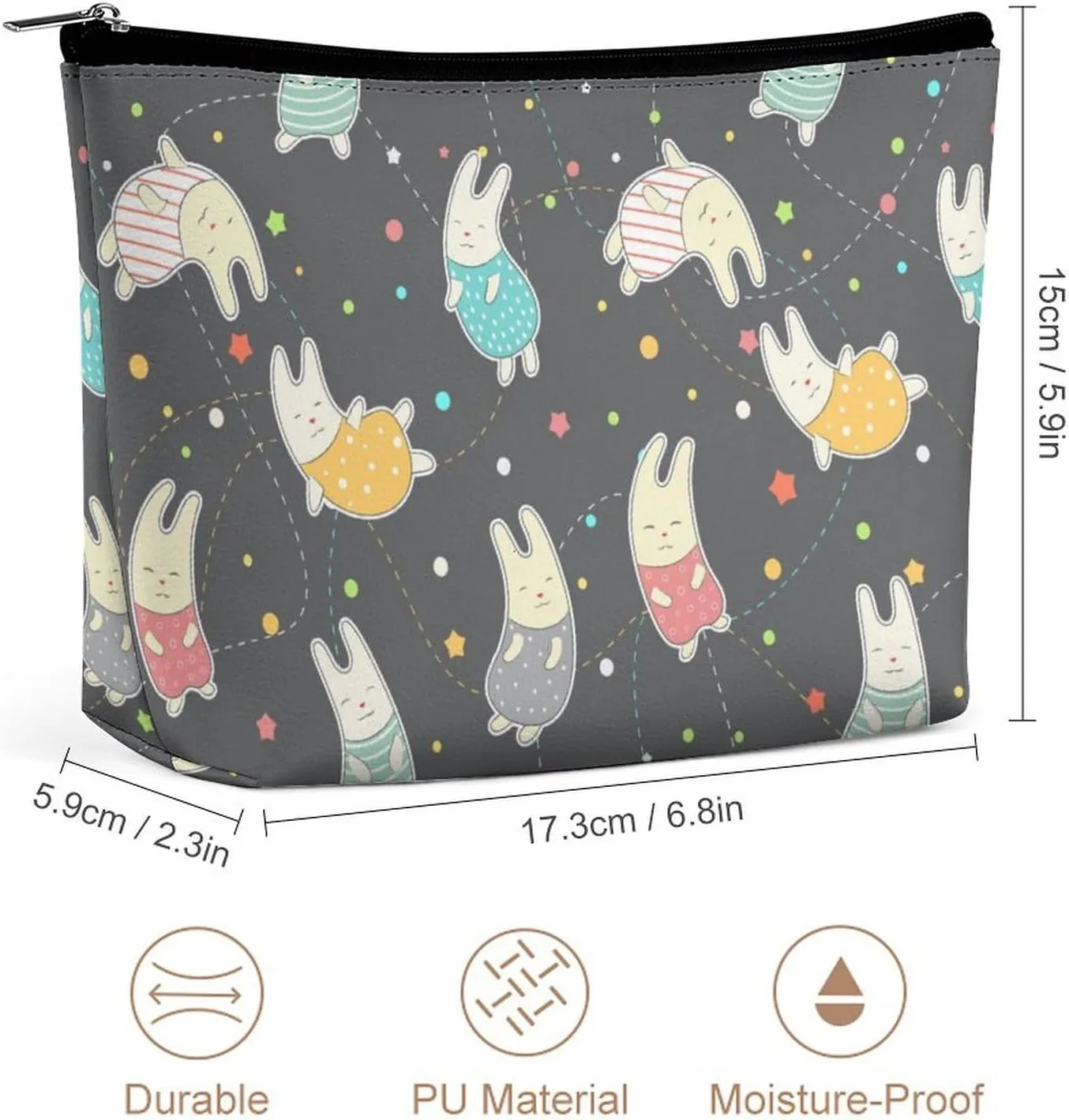 Abstract Rabbit Large Capacity Cosmetic Bags for Women, Cartoon Pattern Personalised Travel Makeup Bag,Waterproof Scratch Resistant Travel Toiletry Bag