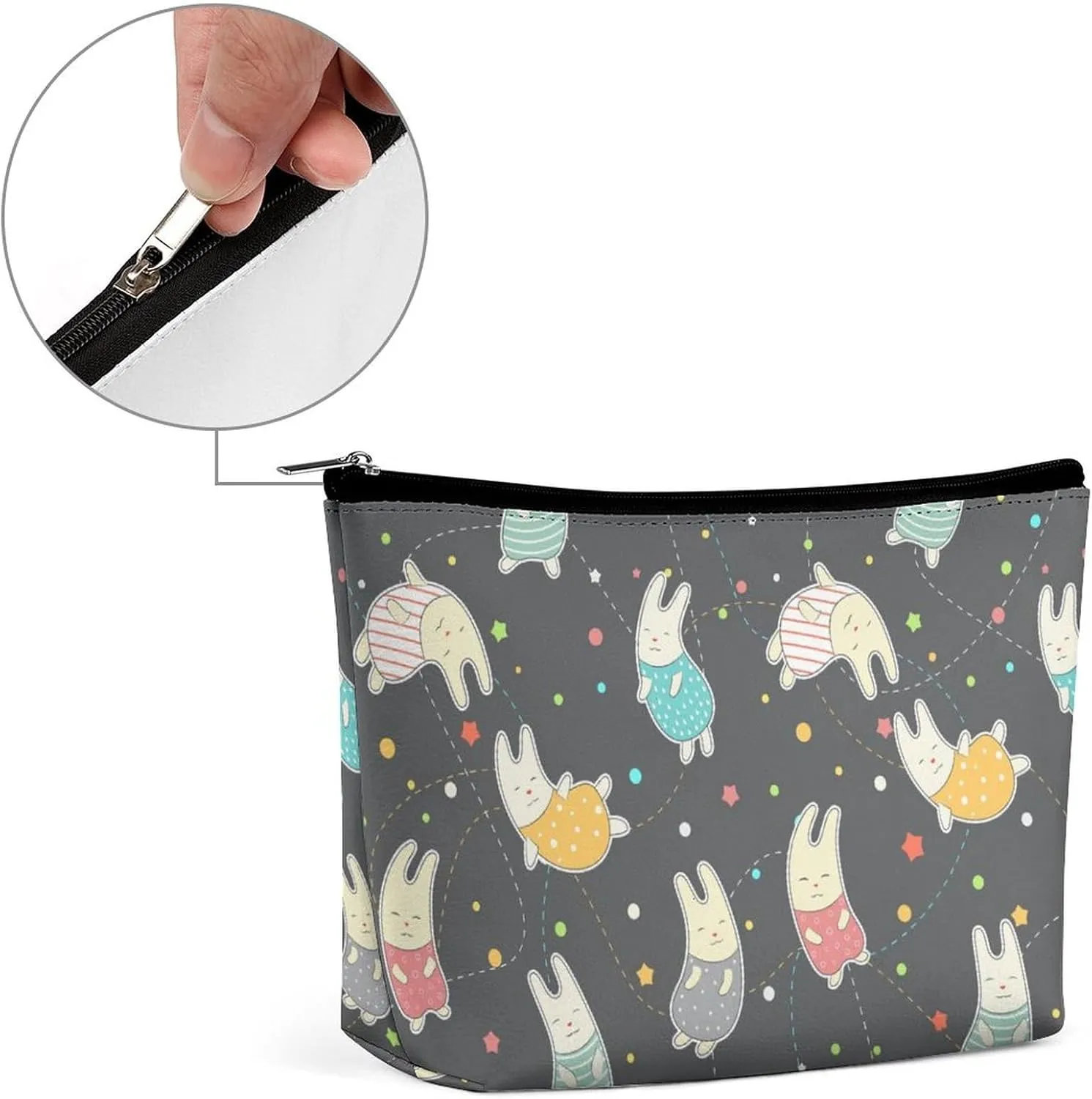 Abstract Rabbit Large Capacity Cosmetic Bags for Women, Cartoon Pattern Personalised Travel Makeup Bag,Waterproof Scratch Resistant Travel Toiletry Bag