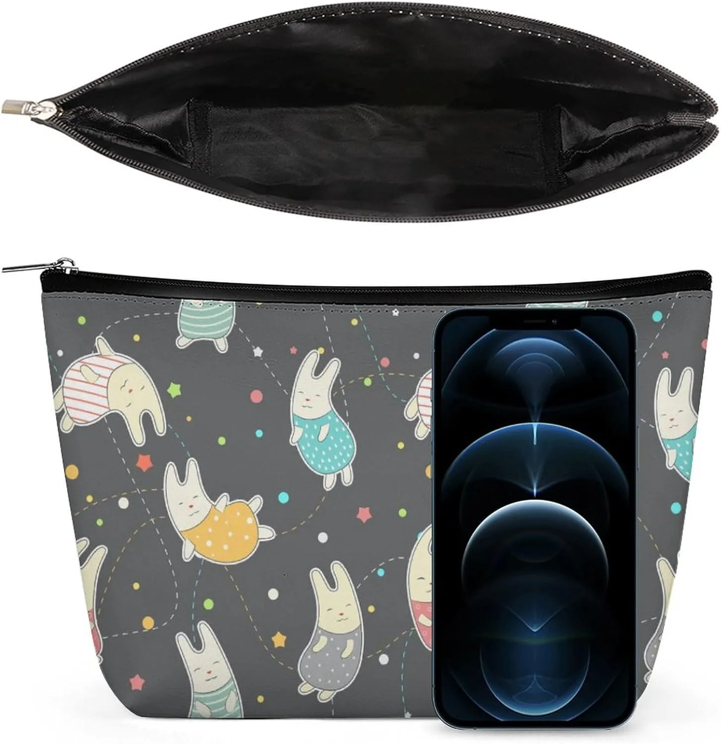 Abstract Rabbit Large Capacity Cosmetic Bags for Women, Cartoon Pattern Personalised Travel Makeup Bag,Waterproof Scratch Resistant Travel Toiletry Bag