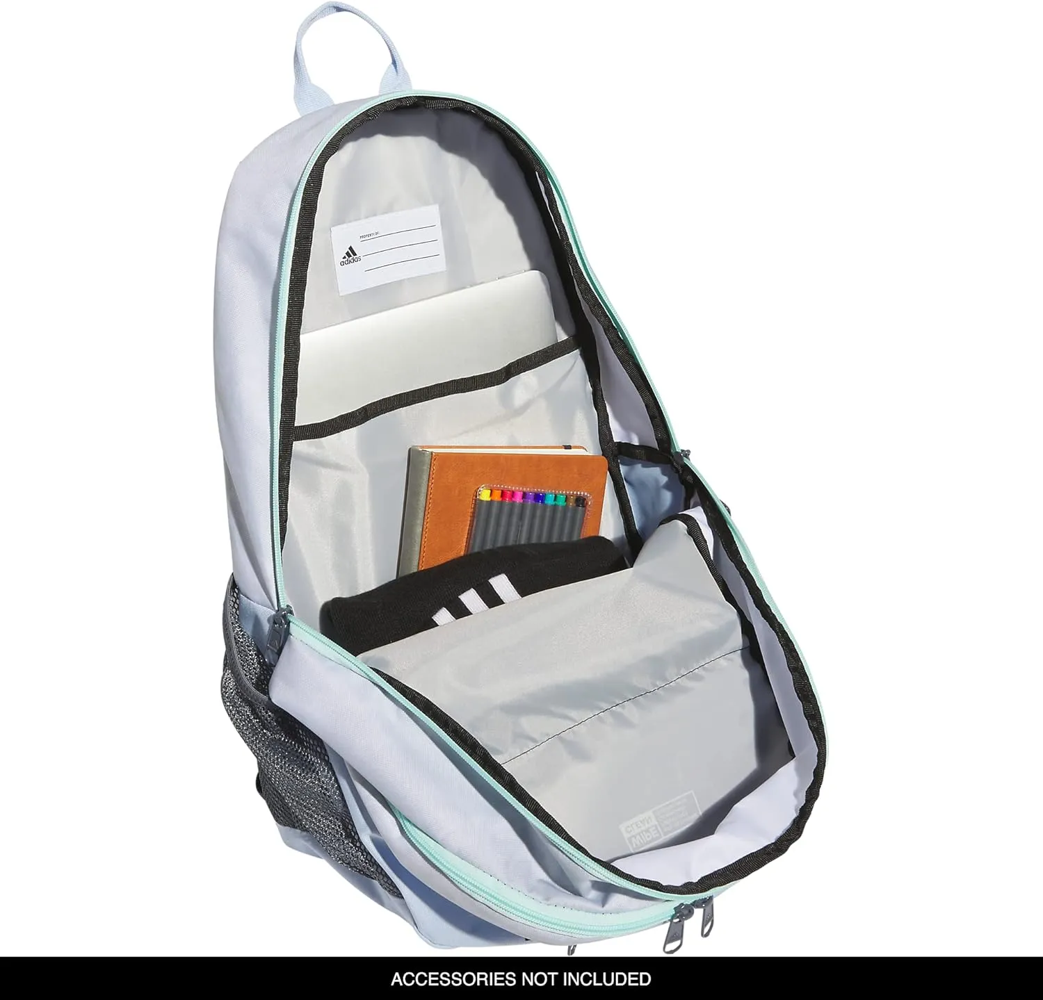 adidas Foundation Laptop, Book Bag with Sleeve, Large Durable Athletic Backpack for Men and Women, Stone Wash White/Blue Dawn/Semi Flash Aqua Blue, One Size