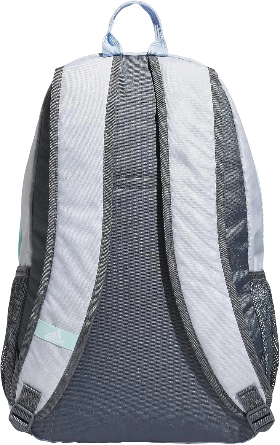 adidas Foundation Laptop, Book Bag with Sleeve, Large Durable Athletic Backpack for Men and Women, Stone Wash White/Blue Dawn/Semi Flash Aqua Blue, One Size
