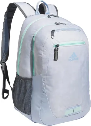 adidas Foundation Laptop, Book Bag with Sleeve, Large Durable Athletic Backpack for Men and Women, Stone Wash White/Blue Dawn/Semi Flash Aqua Blue, One Size