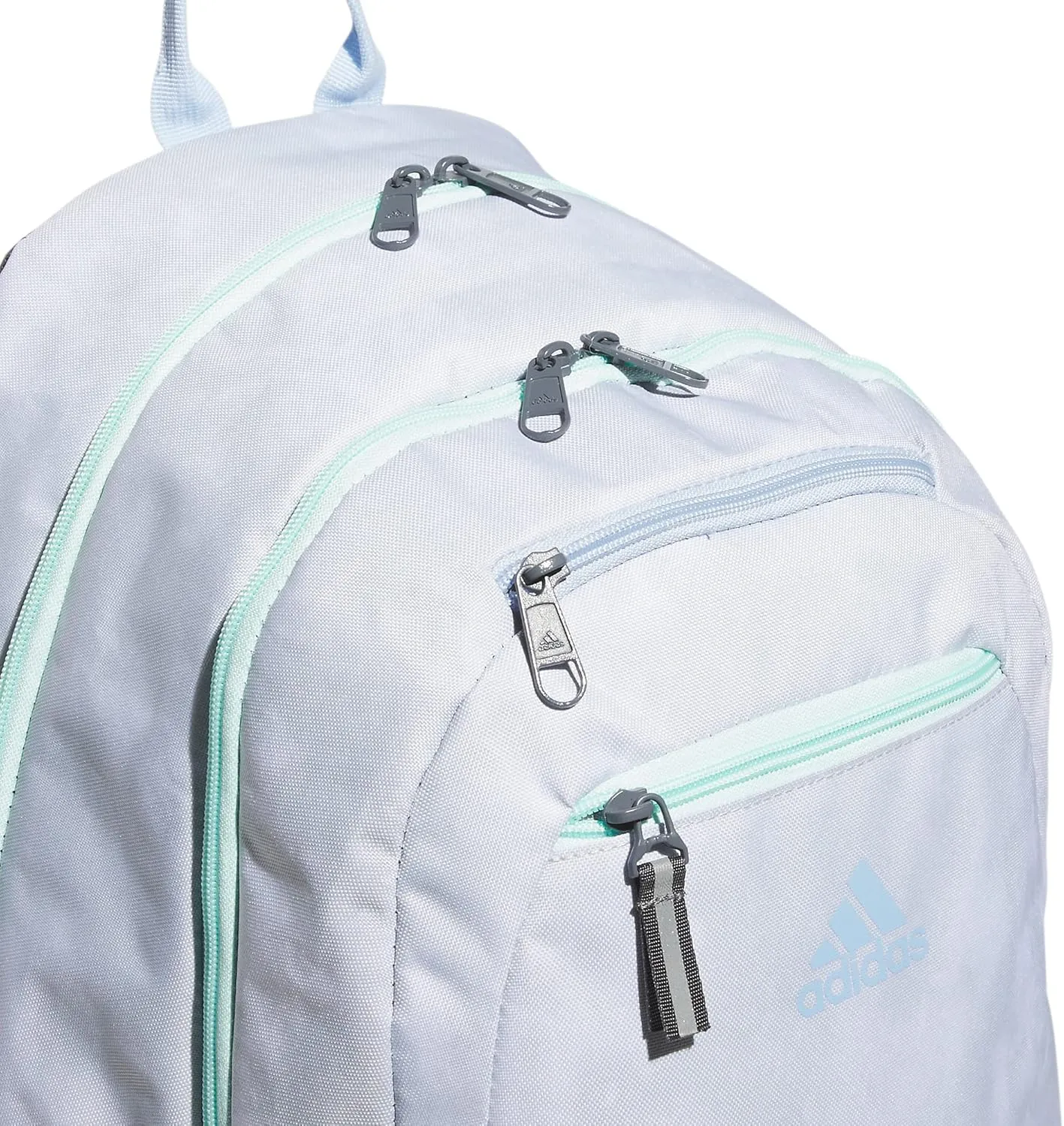 adidas Foundation Laptop, Book Bag with Sleeve, Large Durable Athletic Backpack for Men and Women, Stone Wash White/Blue Dawn/Semi Flash Aqua Blue, One Size