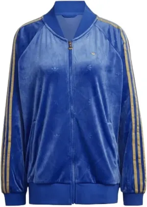 adidas Originals WOMEN’S TRACK TOP IN VELVET WITH EMBOSSED MONOGRAM, Bold Blue, XL