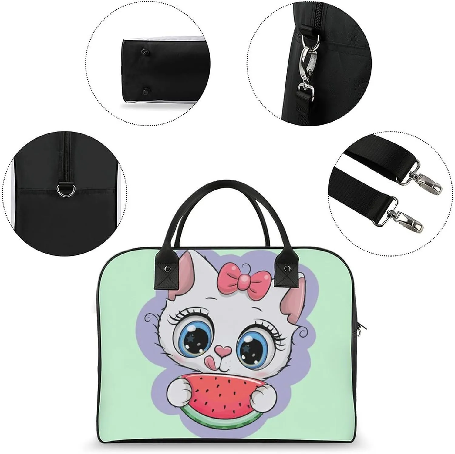 Adult Crossbody Nylon Cat Eat Watermelon Elegant Handbag for Journey 13" X 19" X 8"