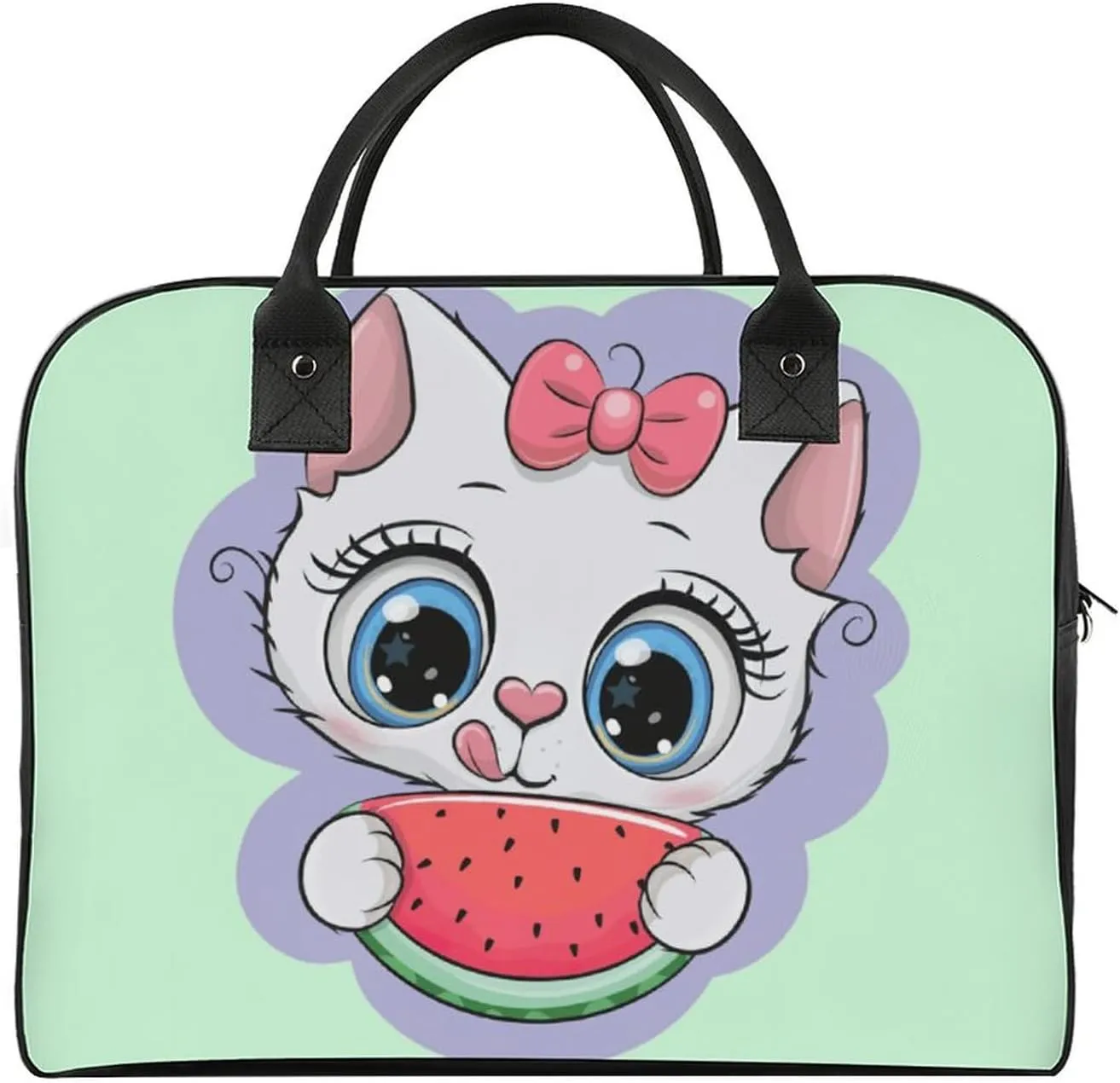 Adult Crossbody Nylon Cat Eat Watermelon Elegant Handbag for Journey 13" X 19" X 8"