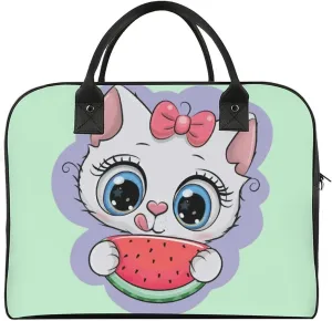 Adult Crossbody Nylon Cat Eat Watermelon Elegant Handbag for Journey 13" X 19" X 8"