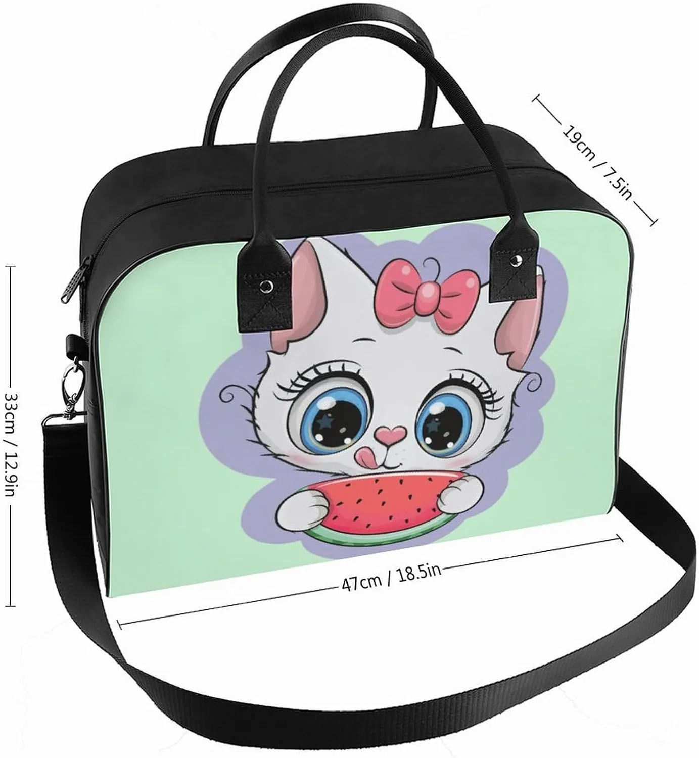 Adult Crossbody Nylon Cat Eat Watermelon Elegant Handbag for Journey 13" X 19" X 8"