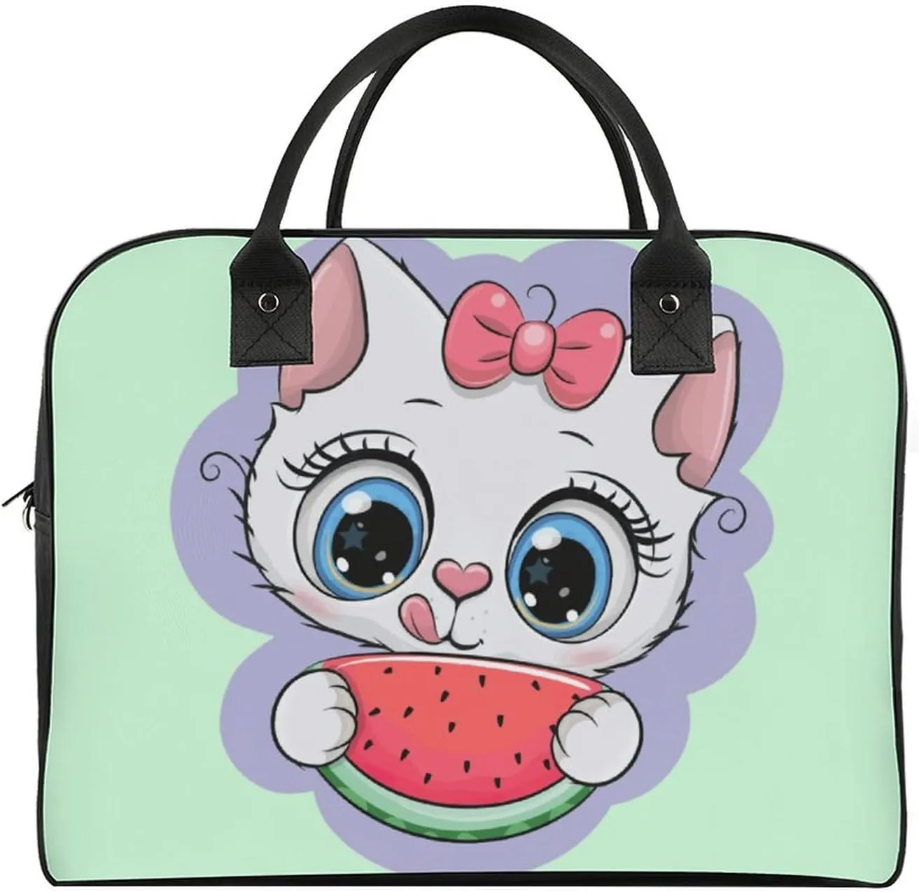 Adult Crossbody Nylon Cat Eat Watermelon Elegant Handbag for Journey 13" X 19" X 8"