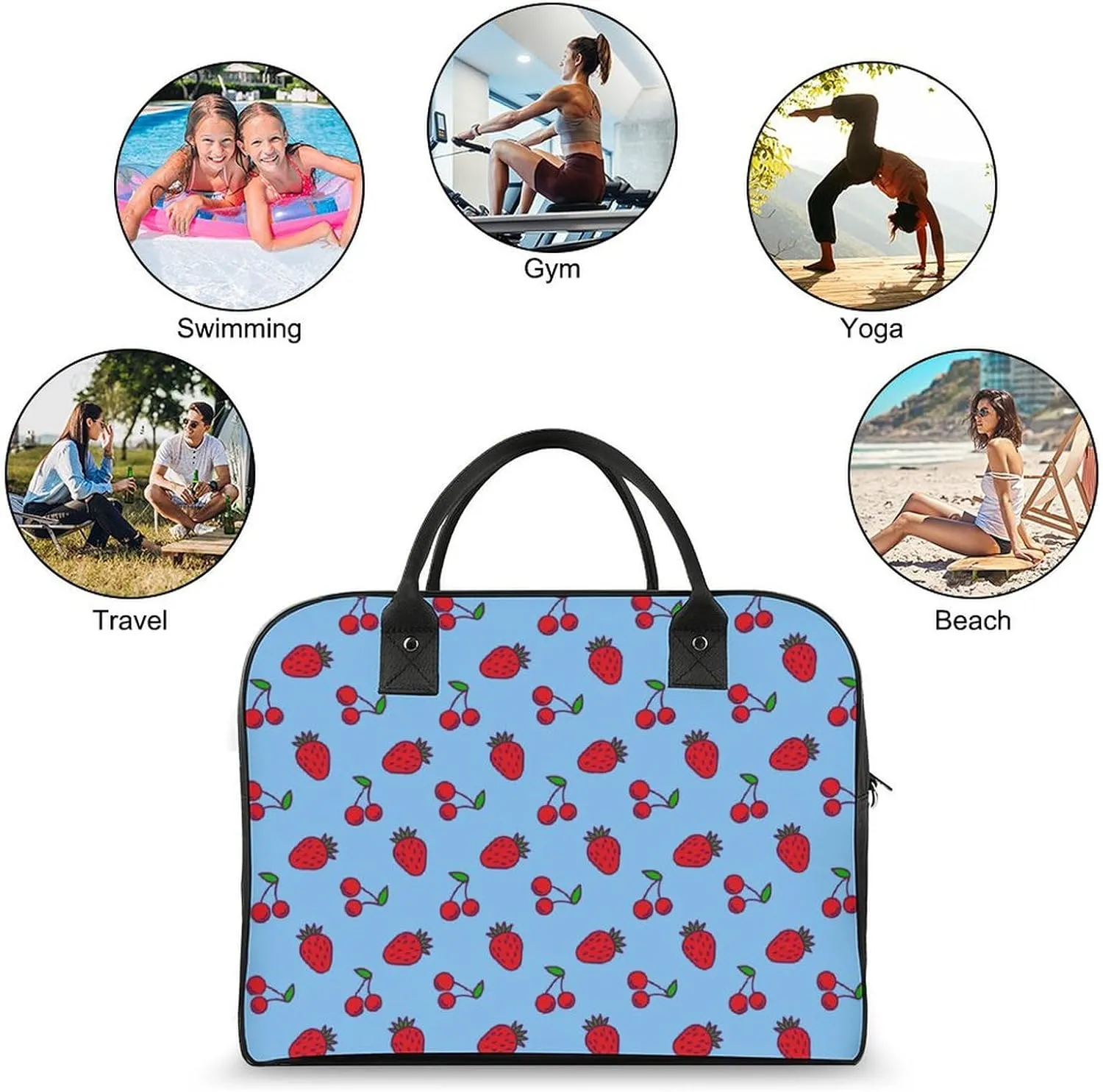 Adult High-capacity Nylon Berries Patterns Classic Handbag for Business Trip 13" X 19" X 8"