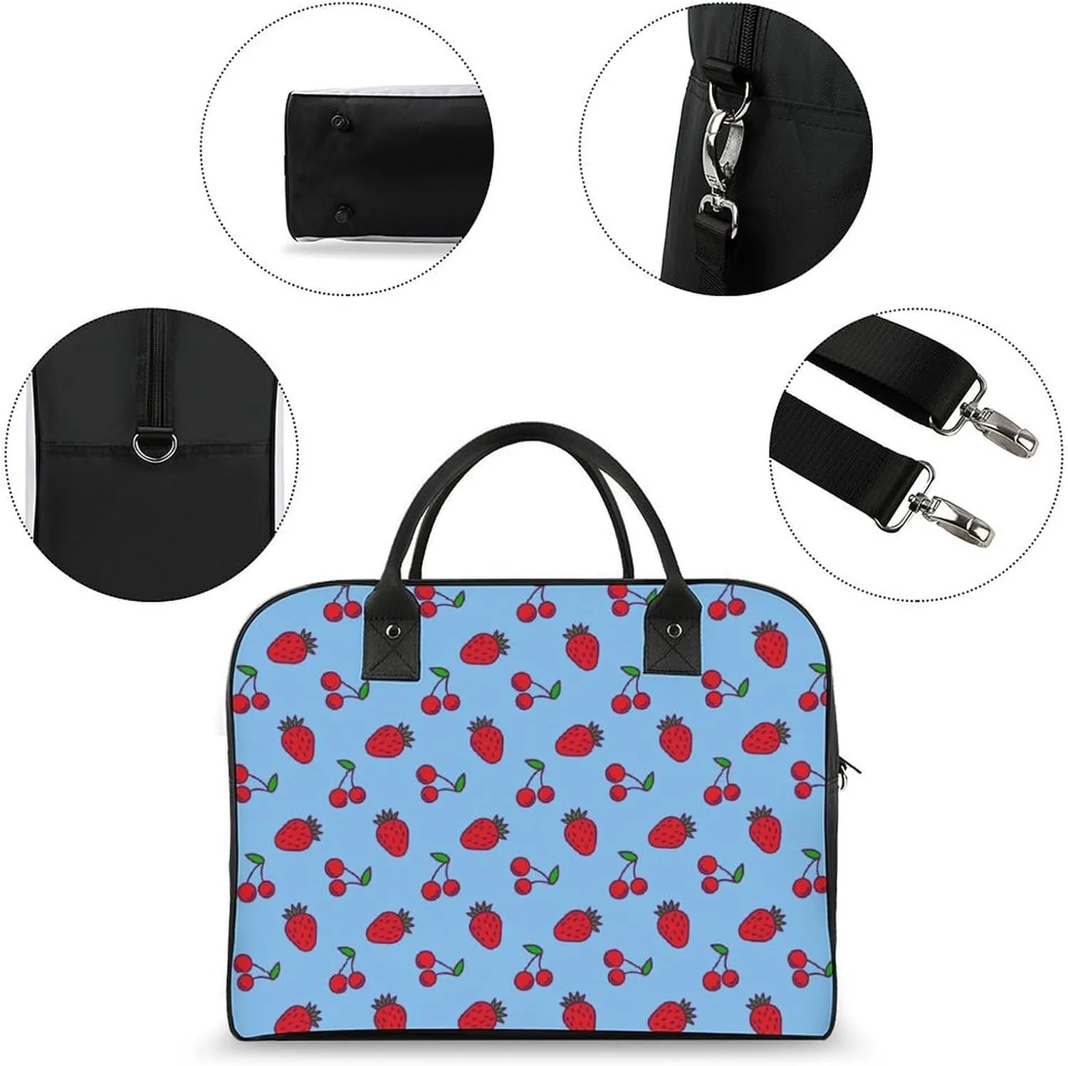 Adult High-capacity Nylon Berries Patterns Classic Handbag for Business Trip 13" X 19" X 8"