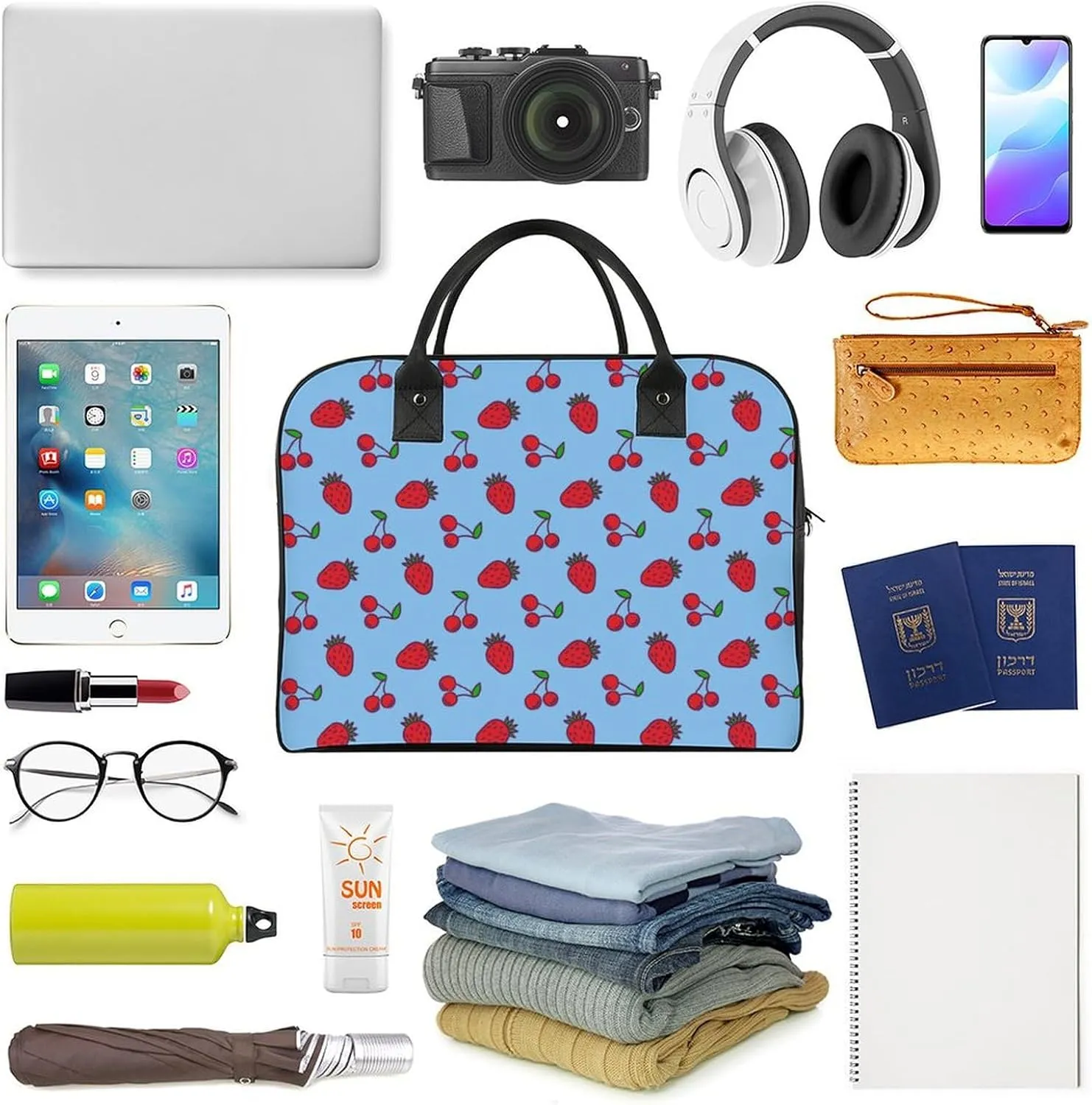 Adult High-capacity Nylon Berries Patterns Classic Handbag for Business Trip 13" X 19" X 8"
