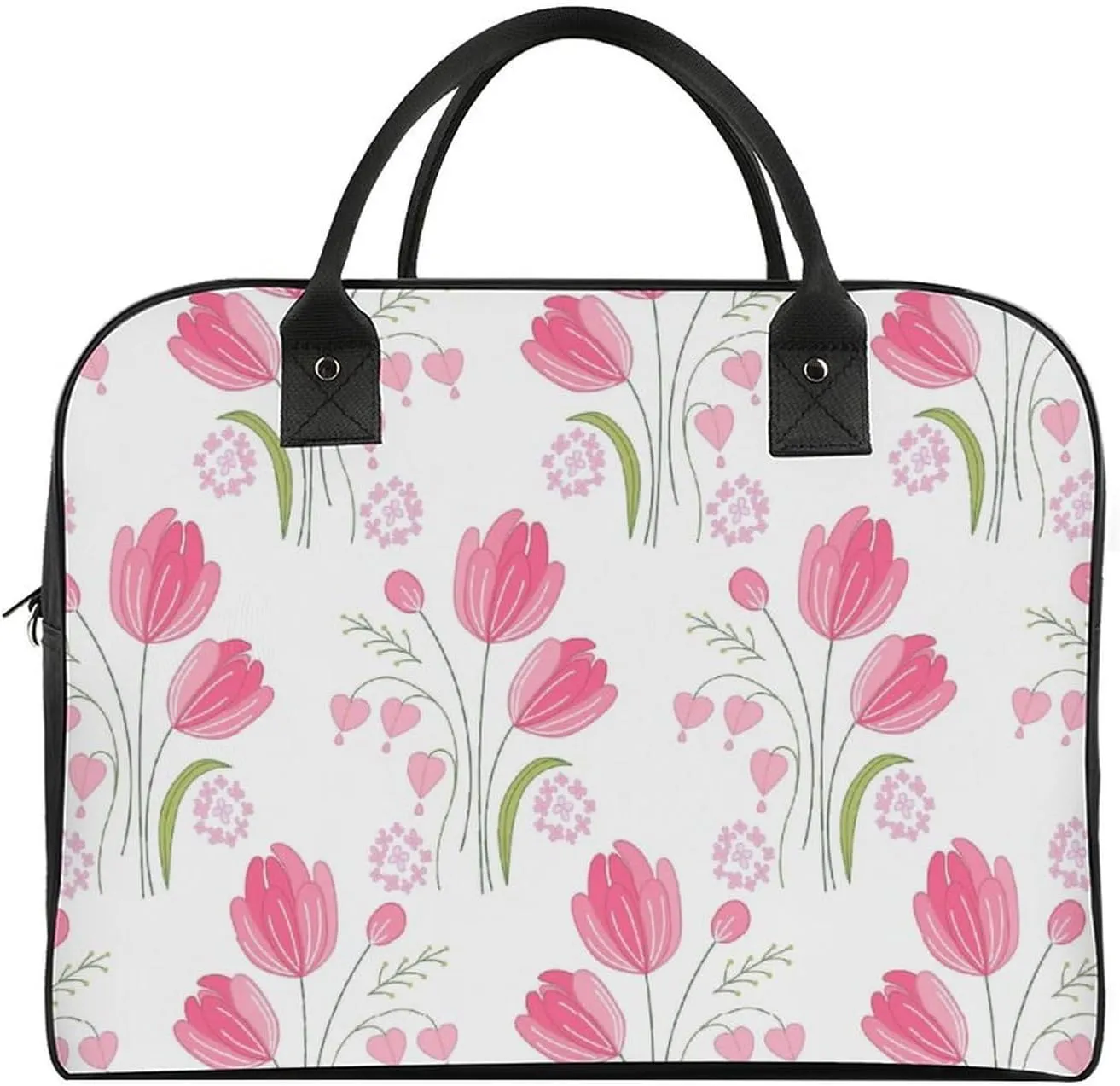 Adult High-capacity Nylon Pink Blue Florals Vintage Handbag for Touring 13" X 19" X 8"
