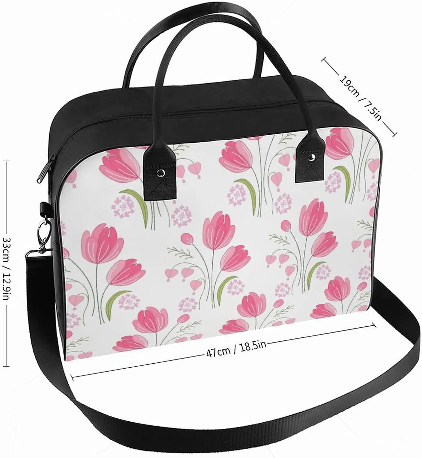 Adult High-capacity Nylon Pink Blue Florals Vintage Handbag for Touring 13" X 19" X 8"