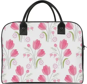Adult High-capacity Nylon Pink Blue Florals Vintage Handbag for Touring 13" X 19" X 8"