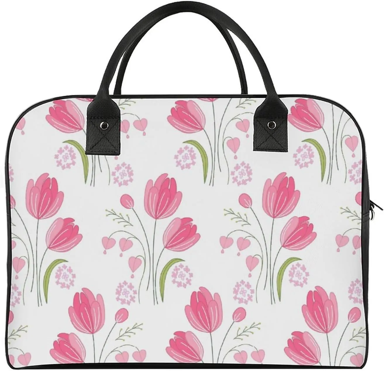Adult High-capacity Nylon Pink Blue Florals Vintage Handbag for Touring 13" X 19" X 8"