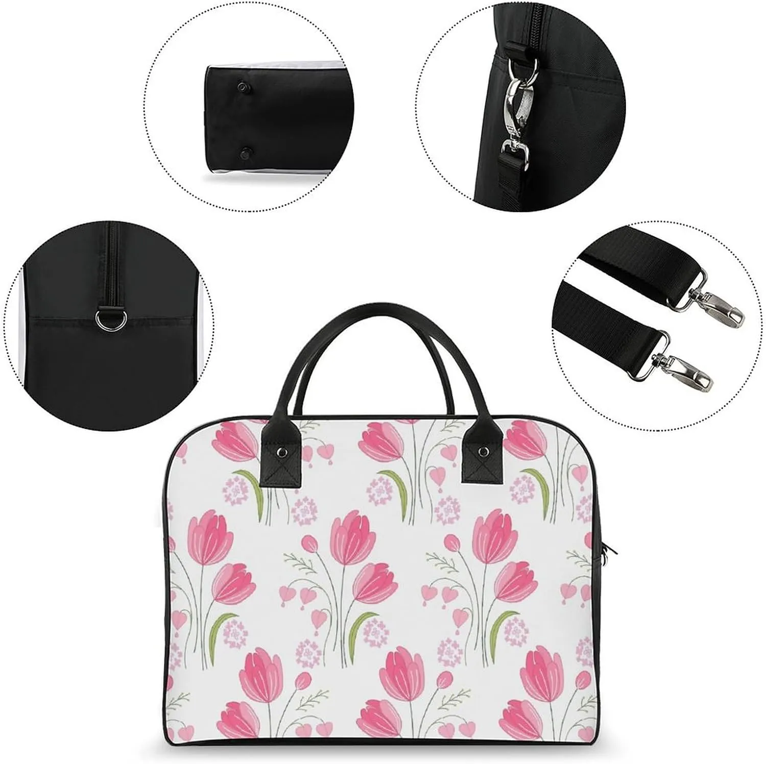 Adult High-capacity Nylon Pink Blue Florals Vintage Handbag for Touring 13" X 19" X 8"