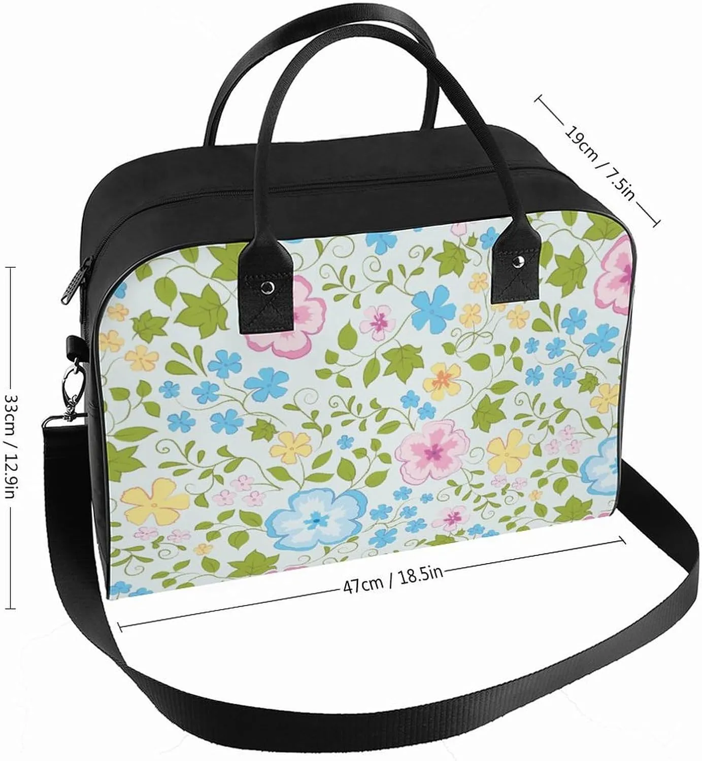 Adult Large Capacity Nylon Rosa Chinensis Elegant Handbag for Journey 13" X 19" X 8"