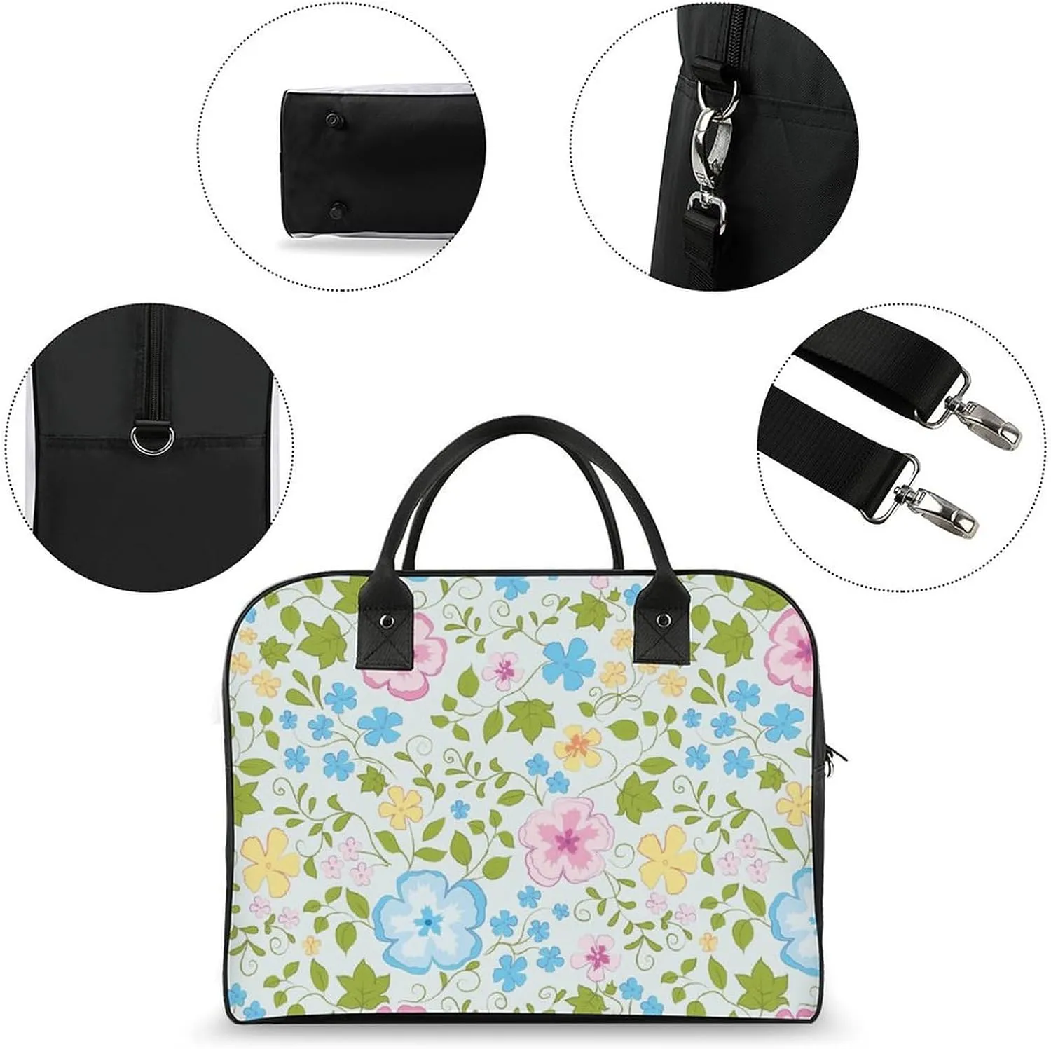 Adult Large Capacity Nylon Rosa Chinensis Elegant Handbag for Journey 13" X 19" X 8"