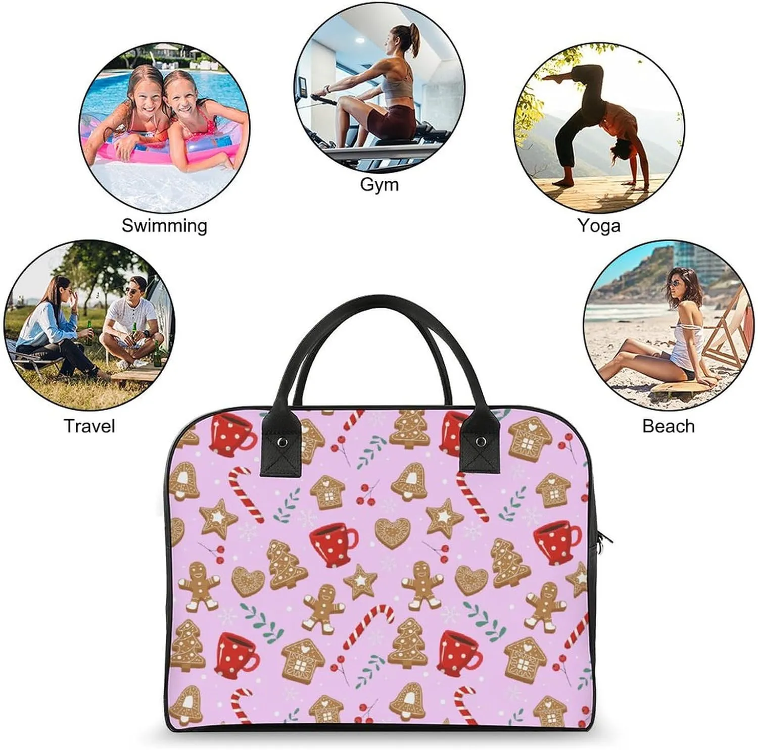 Adults Casual Nylon Coconut Tree Fashion Handbag for Travel 13" X 19" X 8"