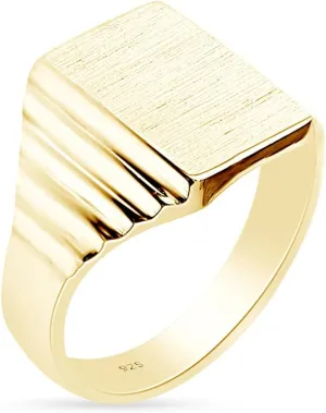 AFFY 14K Gold Plated 925 Sterling Silver Mens Signet Ring Engravable Monogram