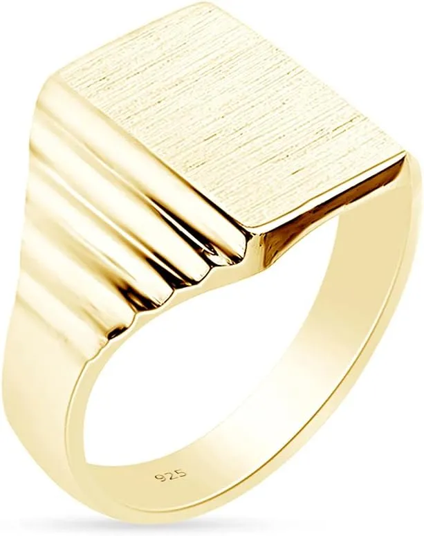 AFFY 14K Gold Plated 925 Sterling Silver Mens Signet Ring Engravable Monogram