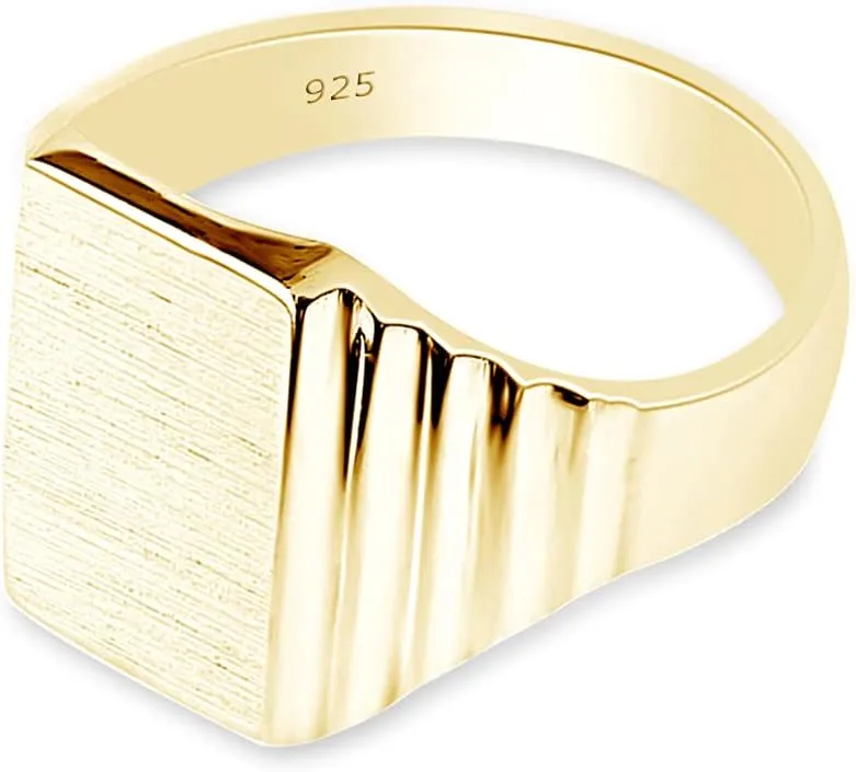 AFFY 14K Gold Plated 925 Sterling Silver Mens Signet Ring Engravable Monogram