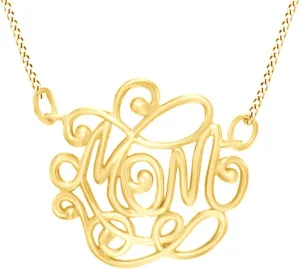 AFFY Monogram-Style Mom Pendant Necklace in 925 Sterling Silver