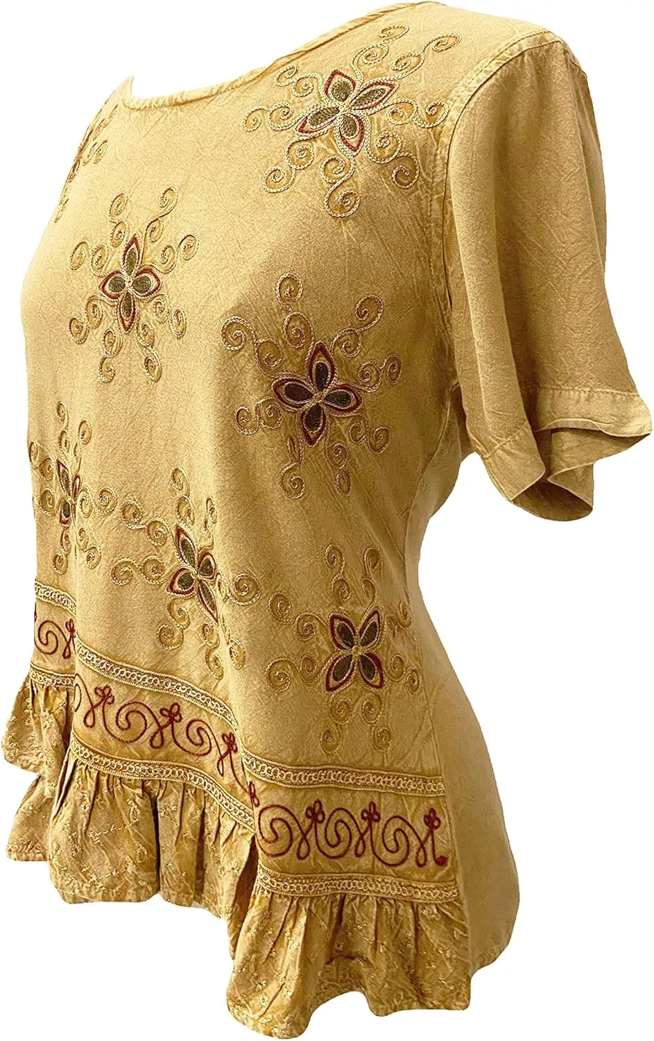 Agan Traders 2025 Summer Medieval Vintage Round Neck Women's Blouses - Short Sleeve Embroidered Tops for Women