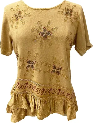 Agan Traders 2025 Summer Medieval Vintage Round Neck Women's Blouses - Short Sleeve Embroidered Tops for Women