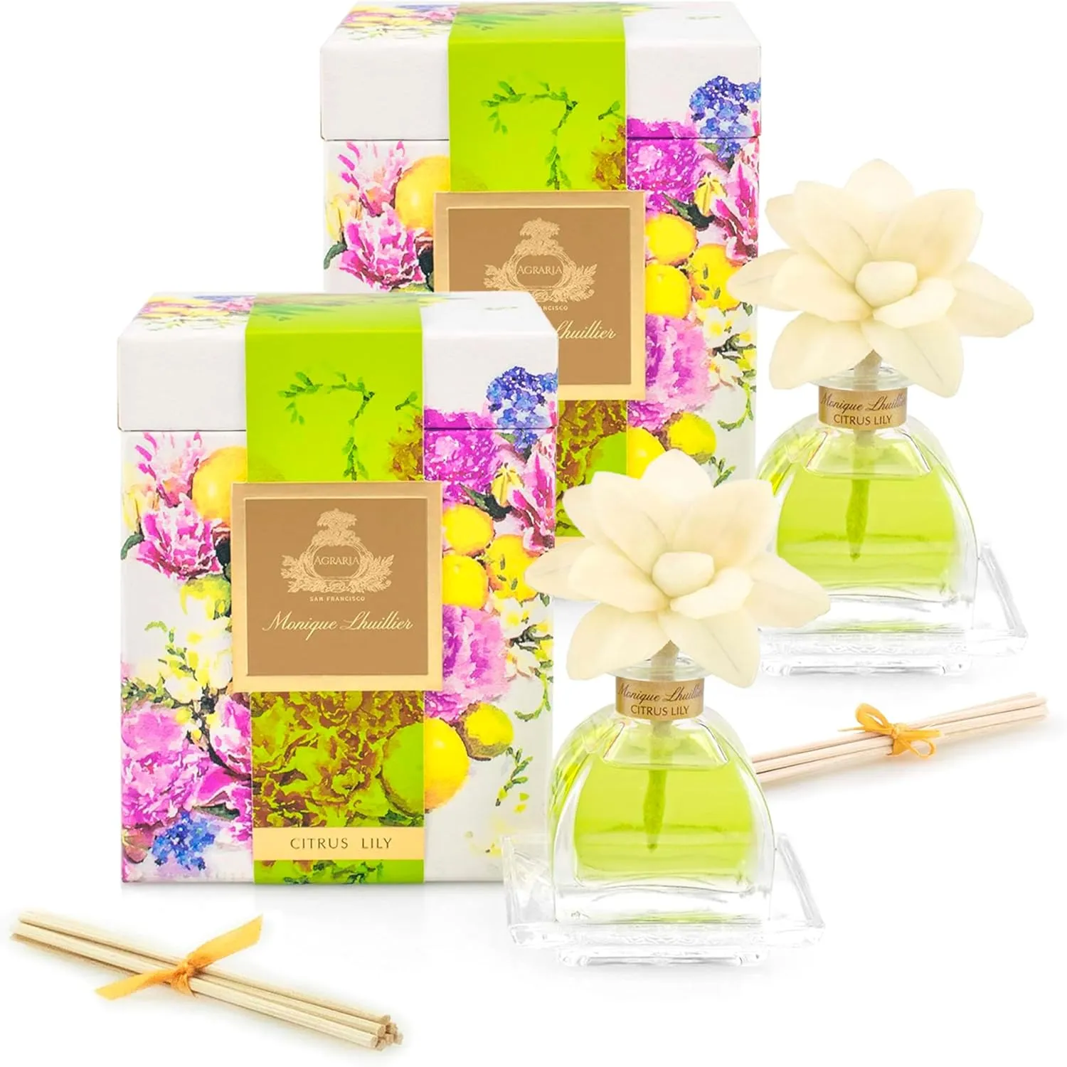 AGRARIA AirEssence & PetiteEssence Flower and Reed Diffuser Set, Luxury Home Scents Diffuser, Scented Oil Reed Diffuser, Flower and Reed Diffuser Gift Set for All Occasions