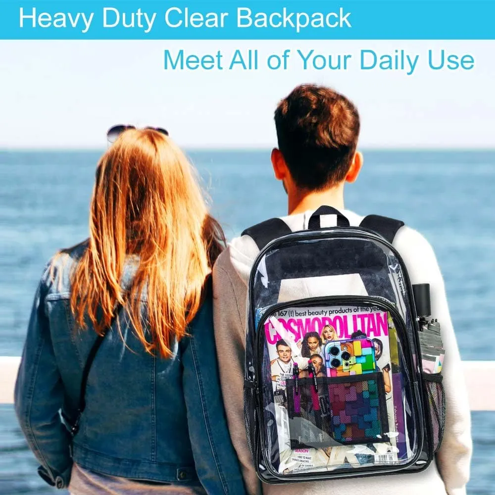 AGSDON Clear Backpack, Heavy Duty Transparent Bookbag, See Through PVC Backpacks for Women Men