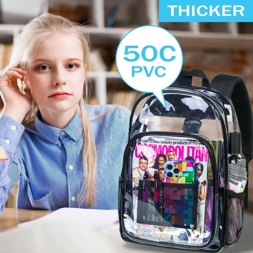 AGSDON Clear Backpack, Heavy Duty Transparent Bookbag, See Through PVC Backpacks for Women Men