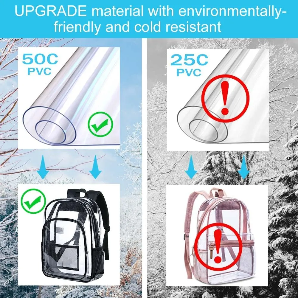 AGSDON Clear Backpack, Heavy Duty Transparent Bookbag, See Through PVC Backpacks for Women Men