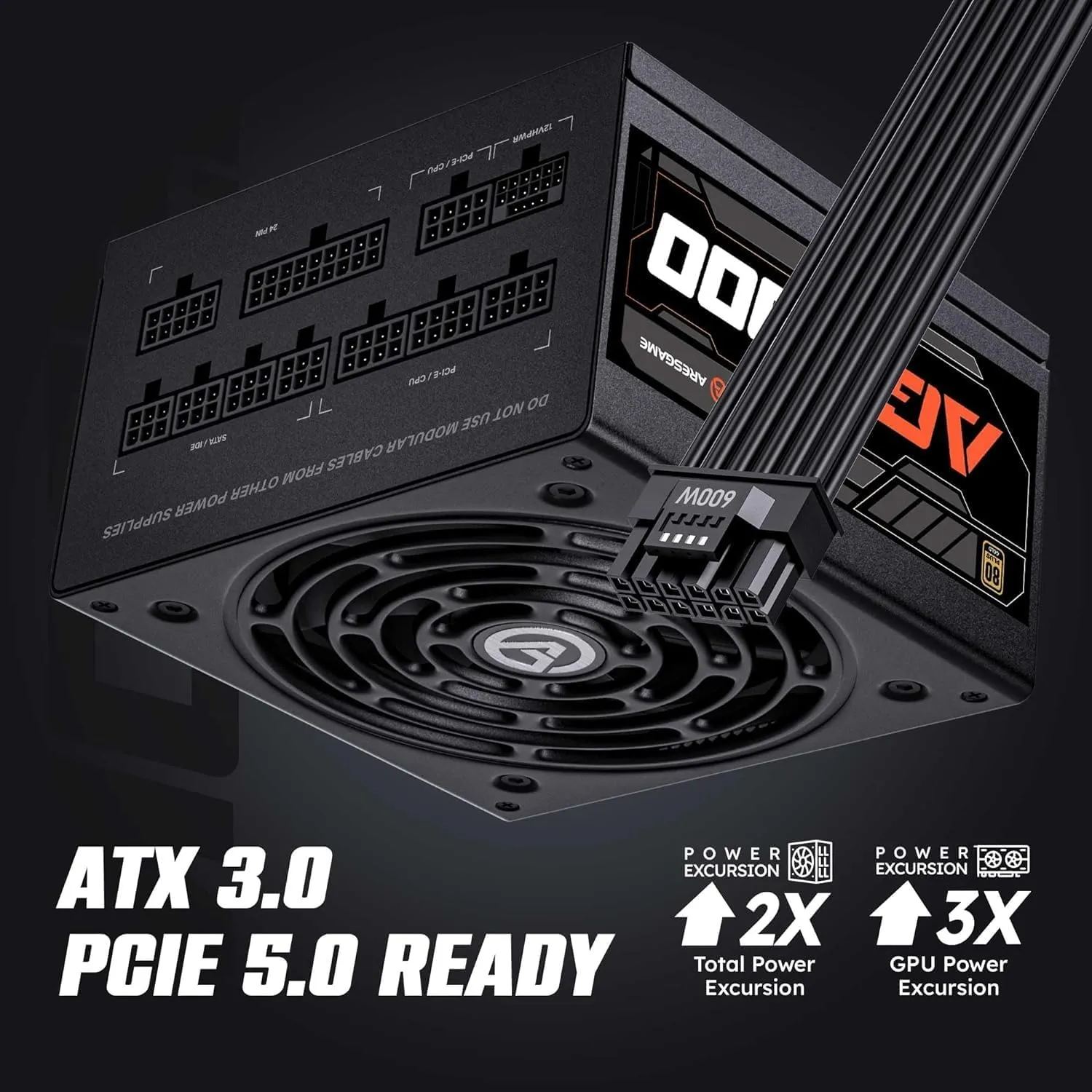 AGT Series 1000W Power Supply, 80  Gold Certified, Fully Modular, FDB Fan, Compact 140mm Size, 10 Year Warranty, ATX Gaming Power Supply