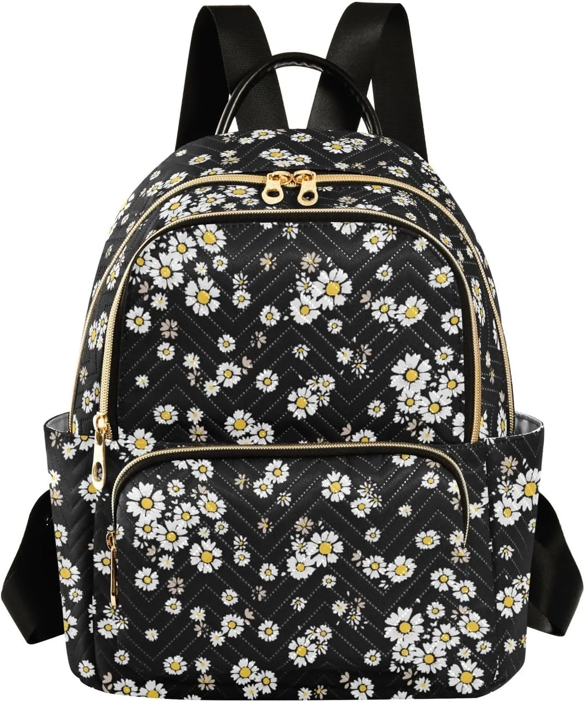 ALAZA Beautiful Daisy Flowers Floral Black Mini Backpack Purse for Women Travel Bag Fashion Daypack Back Pack Shoulder Bag