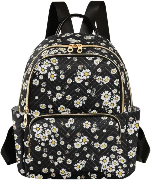 ALAZA Beautiful Daisy Flowers Floral Black Mini Backpack Purse for Women Travel Bag Fashion Daypack Back Pack Shoulder Bag