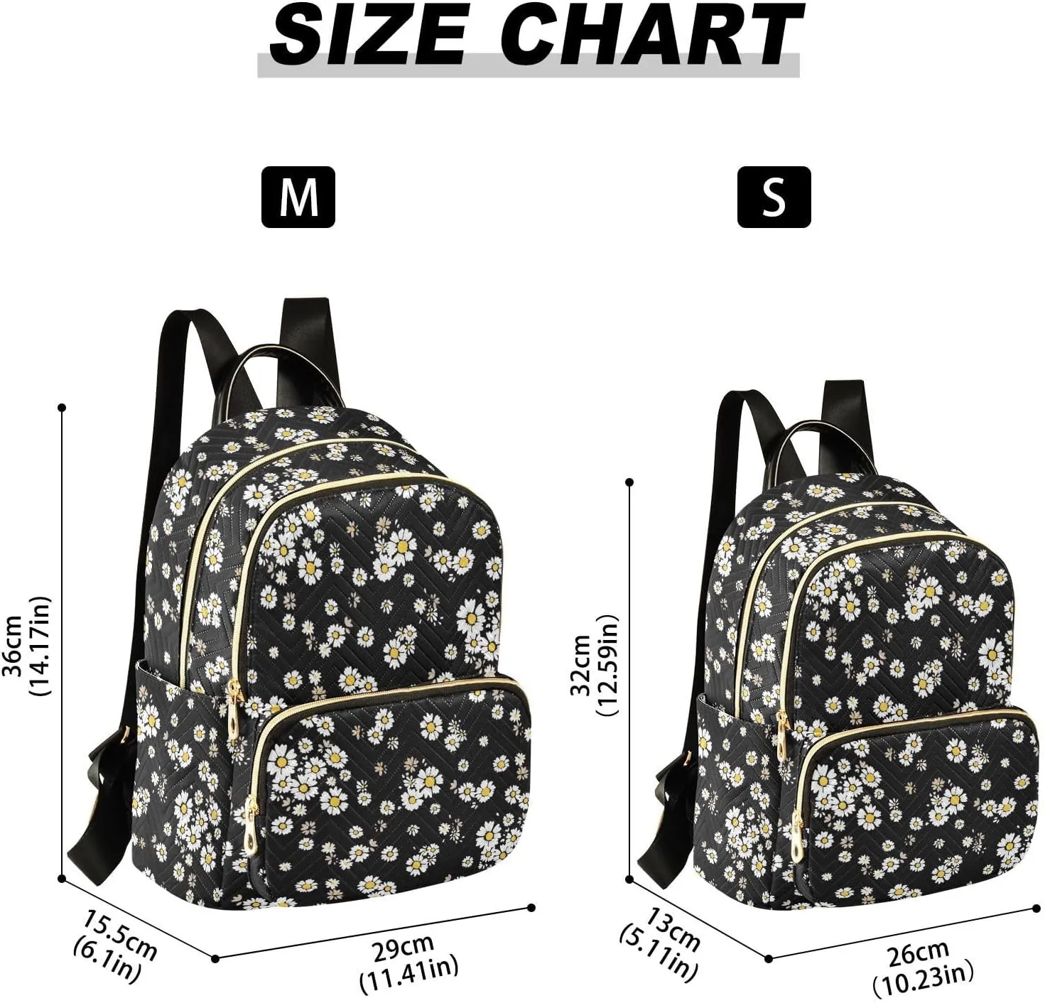 ALAZA Beautiful Daisy Flowers Floral Black Mini Backpack Purse for Women Travel Bag Fashion Daypack Back Pack Shoulder Bag