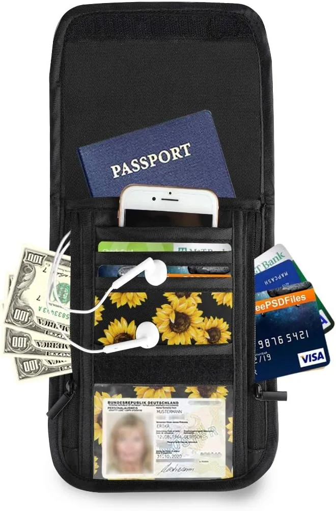 ALAZA Sunflower Print Floral Balck Small Crossbody Wallet Purse Flower Floral Cell Phone Bag Rfid Passport Holder with Credit Card Slots