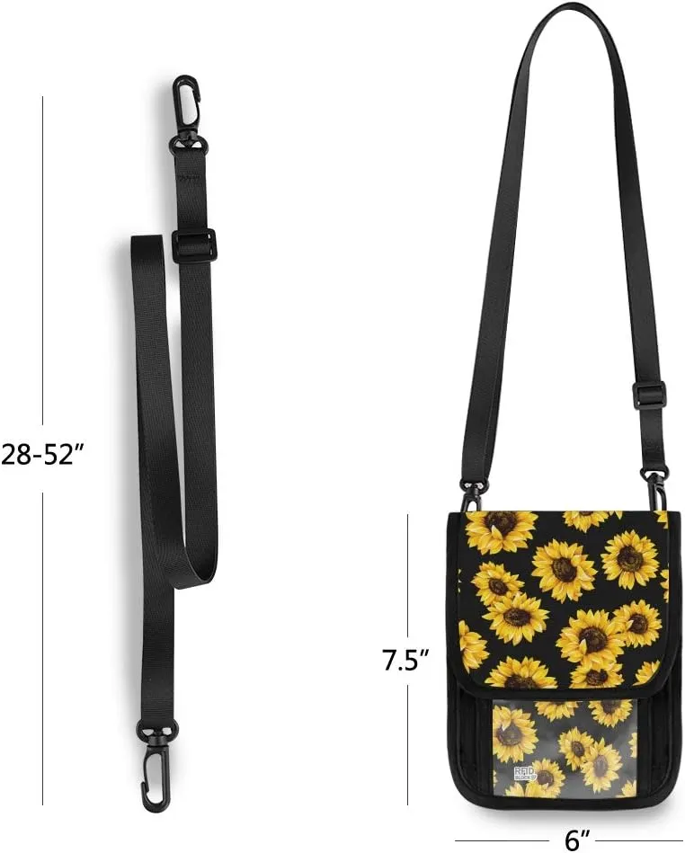 ALAZA Sunflower Print Floral Balck Small Crossbody Wallet Purse Flower Floral Cell Phone Bag Rfid Passport Holder with Credit Card Slots