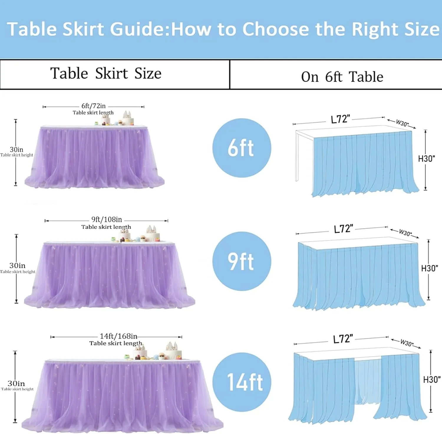 Albassa Purple Tulle Table Skirt for Rectangle or Round Tables 9ft Tutu Table Skirt with LED Light Baby Shower Tablecloth for Birthday Party Cake Dessert Table Decorations (Purple, L9(ft)*H 30in)