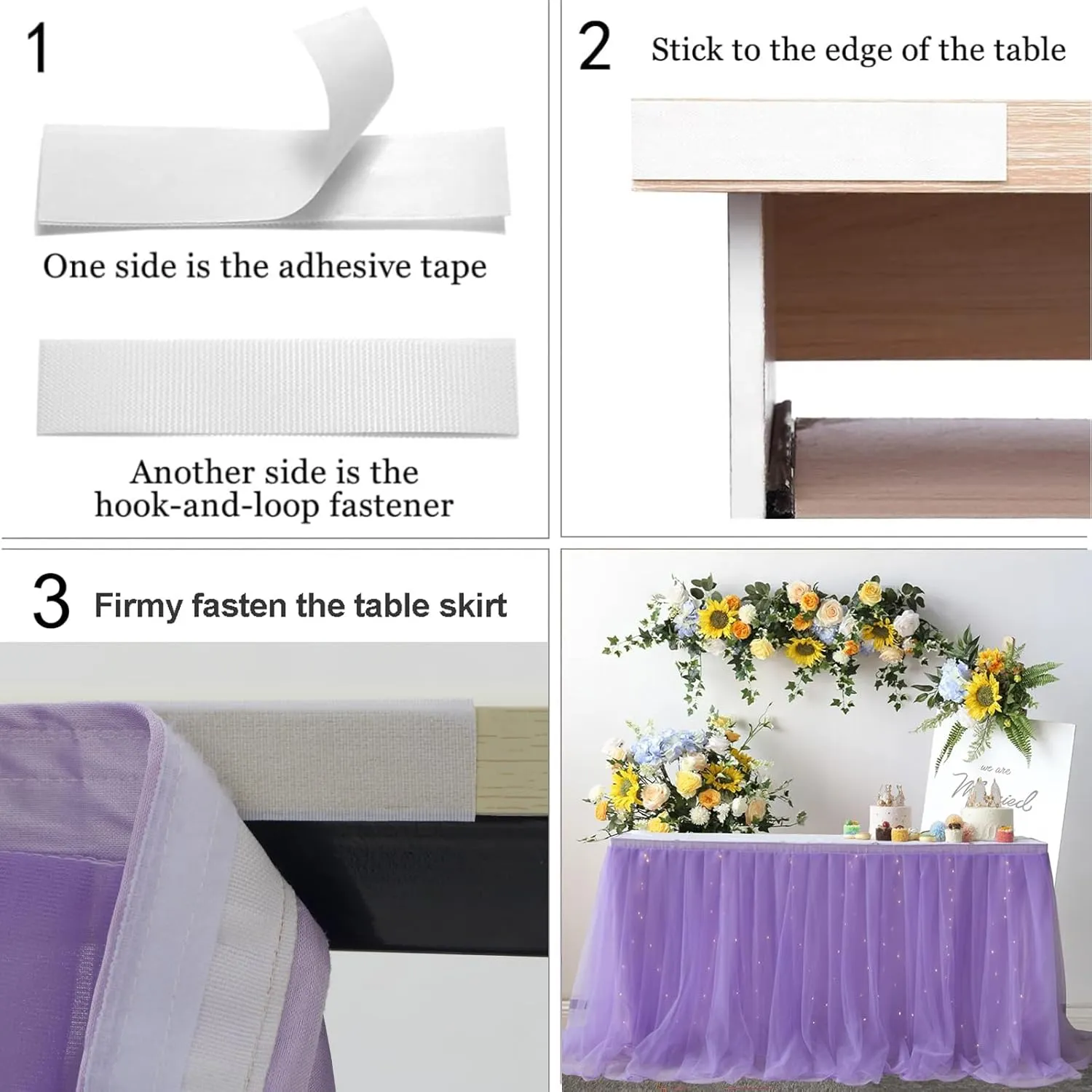 Albassa Purple Tulle Table Skirt for Rectangle or Round Tables 9ft Tutu Table Skirt with LED Light Baby Shower Tablecloth for Birthday Party Cake Dessert Table Decorations (Purple, L9(ft)*H 30in)