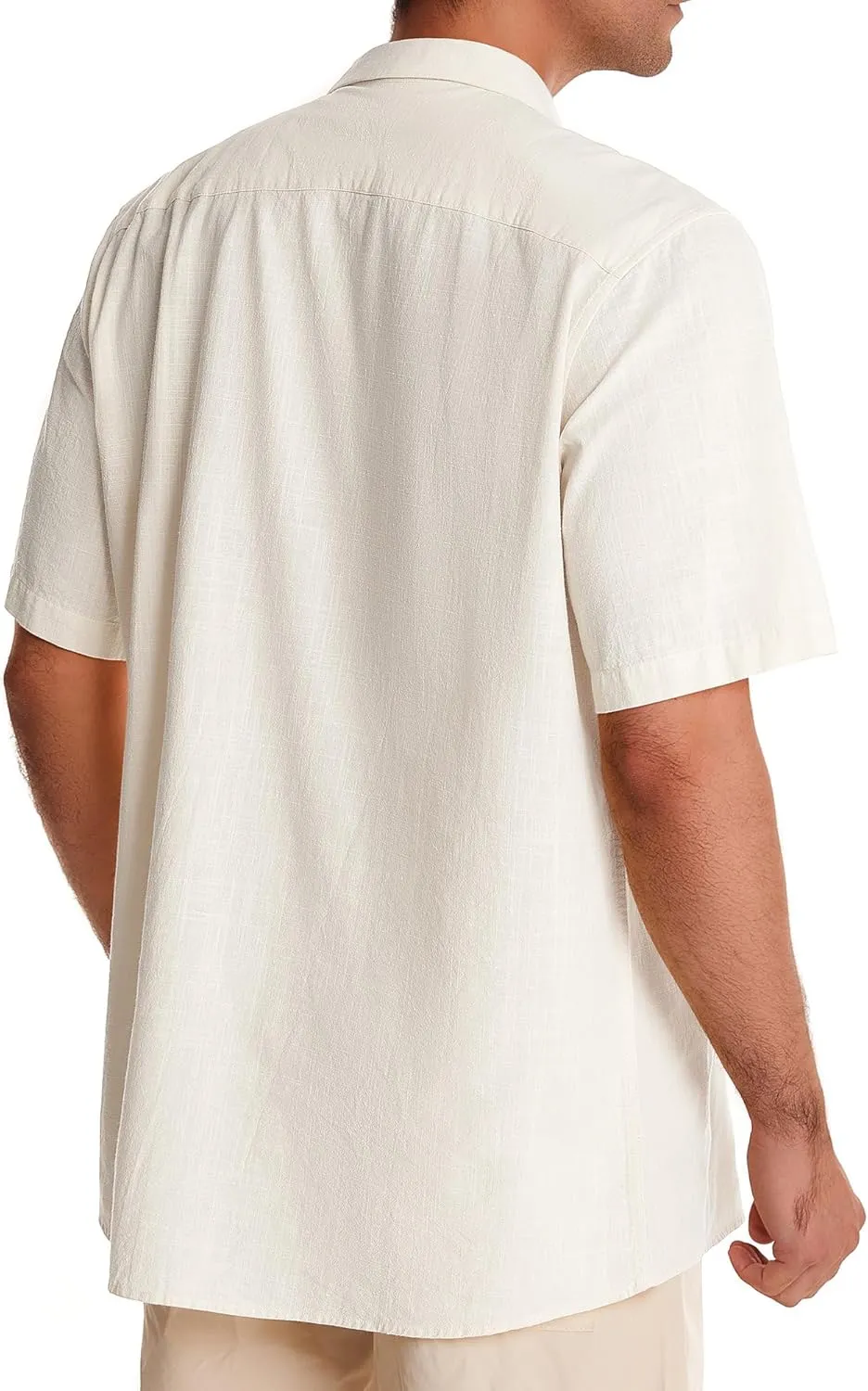 Alimens & Gentle Mens Linen Shirts Short Sleeve Button Down Shirts Cotton Summer Beach Cuban Shirts Vacation Hawaiian Shirts