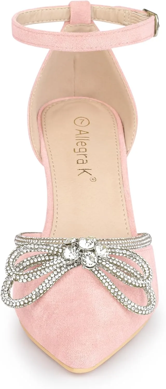 Allegra K Women's Rhinestones Bow Ankle Strap Stiletto Heel Sandals Pumps