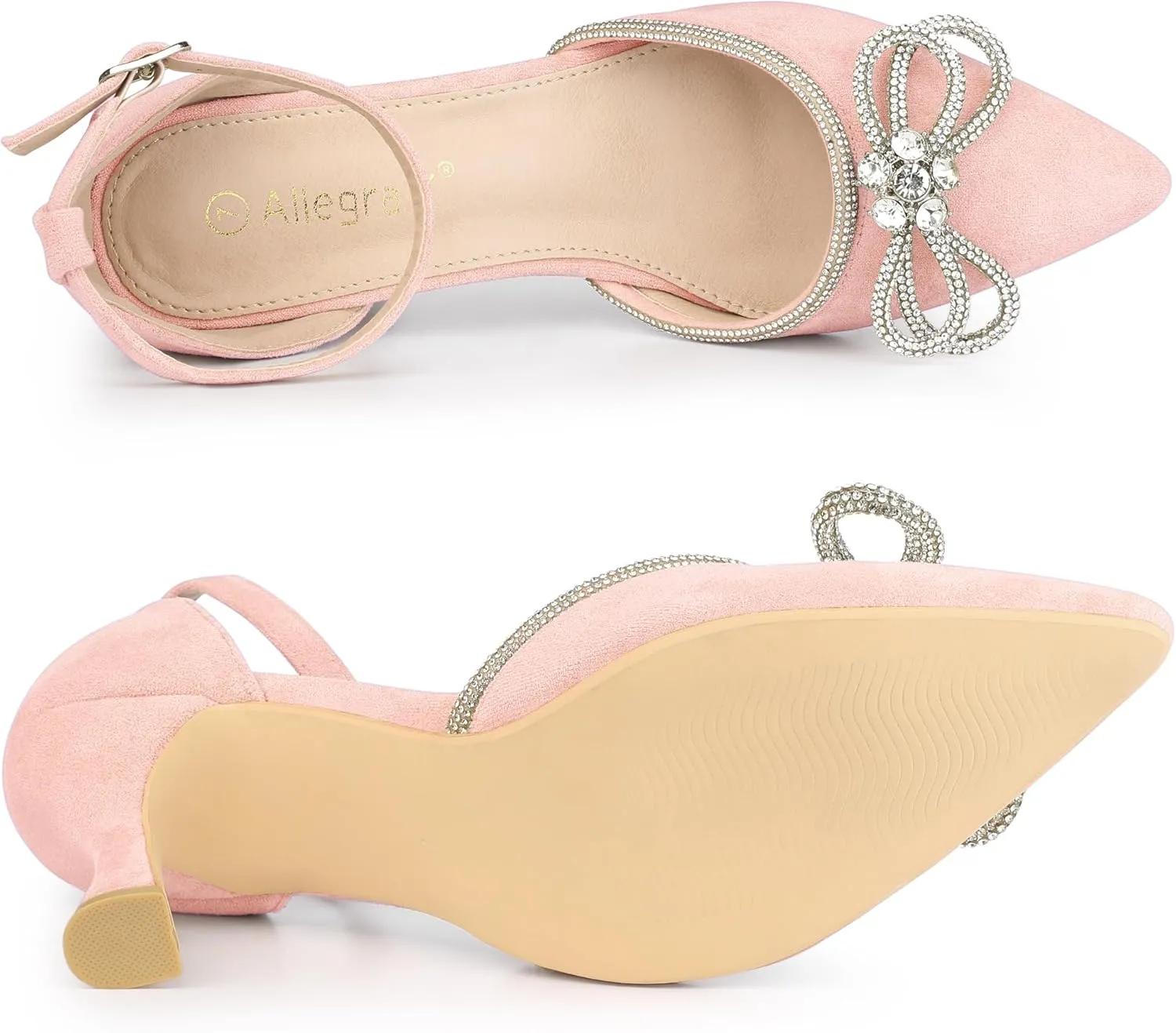 Allegra K Women's Rhinestones Bow Ankle Strap Stiletto Heel Sandals Pumps